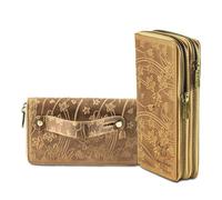 MATADOR Portemonnaie Damen Leder #Madrid mit Edle Geschenk Box, Eleganter Geldbeutel mit RFID Blocker, Luxus Frauen Portmonee Viele Kartenfächer in Blumen Hell Braun