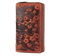 MATADOR Portemonnaie Damen Leder #Madrid mit Edle Geschenk Box, Eleganter Geldbeutel mit RFID Blocker, Luxus Frauen Portmonee Viele Kartenfächer in Braun Blumen