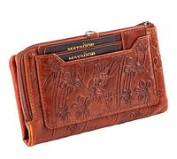 MATADOR Puebla Leder Portemonnaie Damen Mittelgroß Mit Edler Geschenkverpackung | RFID Geldbörse im Hochformat | Geldbeutel Mit Blumen Braun