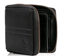MATADOR RFID NFC Schutz Geldbörse Herren Leder Geldtasche | Portemonnaie Herren mit YKK Metall Reißverschluss | Portmonee Geldtasche Männer mit Geschenk-Box | Herrenbörse Reissverschluss Nappa Schwarz