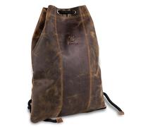 MATADOR Sporttasche Rucksack Festival Tasche Damen Leder #SPARTA, elegante Reisetasche Herren oder Turnbeutel Damen, Echtleder Kordelzug Rucksack, Kleine Sporttasche in Braun Hunter
