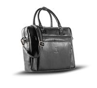 MATADOR Umhängetasche Herren Leder 'AMSTERDAM', mit Frontfach und Trolley Schlaufe, handgefertigte Laptoptasche mit abnehmbarem Schultergurt, edle Aktentasche Herren, Notebook Tasche in Nappa Schwarz