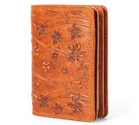 MATADOR Visitenkartenetui Damen Leder #Porto mit edler Geschenk Box, Elegante RFID Blocker Karte Hülle, Luxus KFZ Schein Schutzhülle Viele Kartenfächer in Blumen Braun