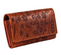 MATADOR XL Karten Portemonnaie Geldbeutel Damen Leder Groß #BRÜGGE mit edler Geschenk Box, Portmonee Geldbörse Damen Gross mit RFID Blocker, Geldtasche Brieftasche, Damenportemonnaie Blumen Braun