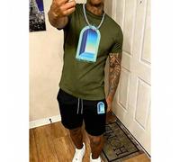 Matching Gradient Arch Doorway Art Print Men's 2-Piece Set, 100% Combed Cotton Crew Neck T-Shirt & Shorts, Regular Fit Breathable Summer Streetwear Ou