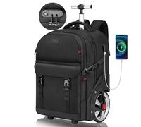 MATEIN Trolley Rucksack mit Rollen, 17,3 Zoll Trolley Rucksack mit Groß Rädern, 50L Reiserucksack mit rollen Einschließen USB-Ladeanschluss &Kombinationsschloss, Wasserdichte für Arbeit Reise, Schwarz
