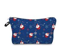 Mateju 2er-Pack Kosmetiktasche, Kulturtasche Damen, Süßer Weihnachten Tragbare Kulturbeutel Druck Make up Tasche, Kosmetiktasche Klein mit Reißverschluss für Tägliche Reisen (Weihnachten Blau)