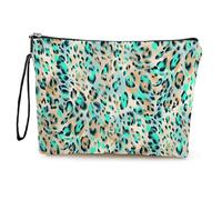 Mateju 2PCS Kosmetiktasche, Kulturtasche Damen, Leopard Textur Tragbare Kulturbeutel, Doppelseitig Make up Tasche, Kosmetiktasche Klein mit Reißverschluss für Tägliche Reisen (Aqua)