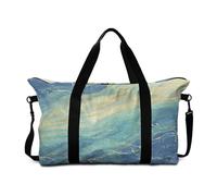 Mateju 30L Reisetasche, D-Marmordruck Sporttasche mit Abnehmbar Schultergurt, Faltbare Leicht Handgepäck Tasche, Reisetaschen für Urlaub und Sport, Schwimmbad (Blau-Gold 1,30L)