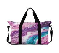 Mateju 30L Reisetasche, D-Marmordruck Sporttasche mit Abnehmbar Schultergurt, Faltbare Leicht Handgepäck Tasche, Reisetaschen für Urlaub und Sport, Schwimmbad (Blau-Lila 1,30L)