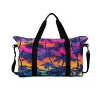 Mateju 30L Reisetasche, D-Palmedruck Sporttasche mit Abnehmbar Schultergurt, Faltbare Leicht Handgepäck Tasche, Reisetaschen für Urlaub und Sport, Schwimmbad (Blau-Lila-Café,30L)