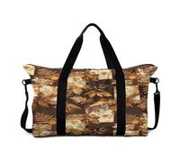 Mateju 30L Reisetasche, Retro-Karo-Blumen Sporttasche mit Abnehmbar Schultergurt, Faltbare Leicht Handgepäck Tasche, Reisetaschen für Urlaub und Sport, Schwimmbad (Dunkel-Café,30L)