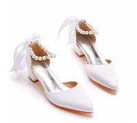 Mateju Brautschuhe Bequem High Heels Frau Pumps Damen, Blockabsatz Hochzeitsschuhe Schuhe 4 cm Mid Heel Schuhe Damen Elegant für Braut Party Hochzeit Abend (Weiß,39)