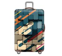 Mateju Elastisch Kofferschutzhülle, 3D Geometrische Kofferhülle Gepäck Cover, Reisekoffer Hülle Waschbare Trolley Case, Kofferbezug für 18-32 Zoll Koffer (Schwarz Rot,L: 26-28 Zoll)