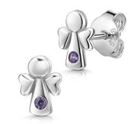 MATERIA Engel Ohrstecker Silber 925 - Kinder Ohrring Sterlingsilber Zirkonia Stein lila SO-205-Lila