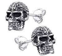 MATERIA Herren Ohrstecker Totenkopf Schädel aus 925 Silber Ohrringe Skull gothic schwarz antik mit Geschenk-Box SO-101