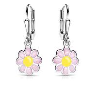 MATERIA Kinder Ohrringe Blume rosa Mädchen - 925 Silber Ohrhänger Blüte hängend Emaille SO-400-Rosa