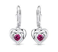 MATERIA Kinder Ohrringe Silber 925 - Herz Ohrhänger Stein pink rhodiniert SO-197-Pink