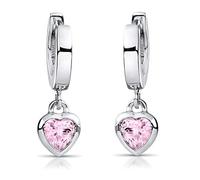 Materia Kinder Ohrringe Silber 925 Mädchen Creolen mit Zirkonia Herz rosa 18x2mm SO-389-Rosa