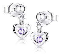 MATERIA Kinder Ohrstecker Silber 925 Mädchen - Herz Ohrringe hängend lila Zirkonia SO-402-Lila