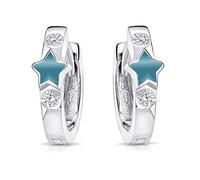 MATERIA Kinderohrringe Creolen Stern 925 Sterling-Silber für Mädchen Kinder Schmuck-Etui SO-401-Türkis