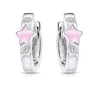 MATERIA Kinderohrringe Silber 925 Mädchen Creolen Stern rosa Kinder-Schmuck in Etui SO-401-Rosa