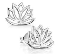 MATERIA Lotusblüte Ohrstecker Silber 925 - Lotusblume Ohrringe flach Lotus Schmuck Damen Teenager SO-208-Silber