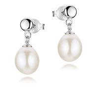 MATERIA Perlenohrringe Silber 925 hängend - Damen Ohrstecker Perlen Anhänger oval rhodiniert Hochzeit Schmuck #SO-445