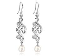 MATERIA Perlenohrringe Silber 925 lang - Damen Ohrhänger Perle rhodiniert 14x60mm Hochzeit-Schmuck mit Etui #SO-152