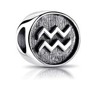 MATERIA Sternzeichen Wassermann Anhänger Silber 925 - Beads Perle Charms für Armband oder Kette antik schwarz #554