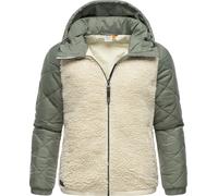 Ragwear warme Damen Übergangsjacke Hybrid-Plüschjacke kurz mit gesteppten Ärmeln und Kapuze Leeloo Ecru Blocked Gr. XXL