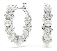 Swarovski Matrix Drop-Ohrhänger, Kristallperle, Rundschliff, Weiß, Rhodiniert