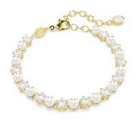 Matrix Tennis Armband, Kristallperle, Rundschliff, Weiß, 18K Goldbeschichtet OS