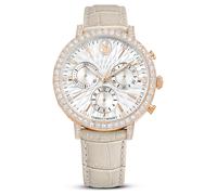 Matrix tennis chrono Uhr, Schweizer Produktion, Lederarmband, Beige, Roségoldfarbenes Finish OS