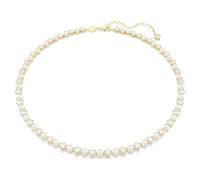 Matrix Tennis Halskette, Kristallperle, Rundschliff, Weiß, 18K Goldbeschichtet OS