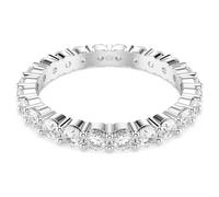 Swarovski Matrix Ring, Weißer Damenring mit Silberfarbenem Finish und Klaren Kristallen im Rundschliff in Durchgehender Reihe, Größe: 55