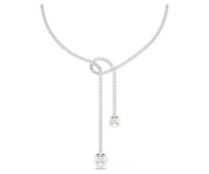 Matrix Y-Halskette, Kristallperle, Rundschliff, Weiß, Rhodiniert OS