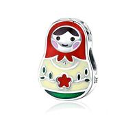 Matryoshka 925 Sterling Silver Russian Doll Charms Red Enamel Bead Charms Happy Mothers Day Christmas Charms for Pandora Bracelets Gifts for Her Mom Daughter Wife(Russian Doll Charms)