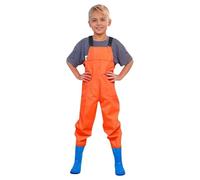 Matschhose Mit Füßen, Kinder Wathose - Anglerhose Bootfoot Verstellbarer Schultergurt Regen Zum Angeln Nexus-Schnalle Kinderwathose Hosenträger Regenhose Atmungsaktiv Brust Orange 28