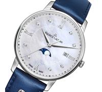 Maurice Lacroix Eliros Moonphase EL1096-SS001-170-1 Mother-of-Pearl Diamonds | Damen Uhr Perlmutt Diamanten Zifferblatt Lederband blau