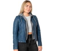 Mauritius - Damen Echtleder Lederjacke Lammnappa Kapuze blau