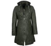 Mauritius - Damen Echtleder Ledermantel Kapuze Lammnappa forest green