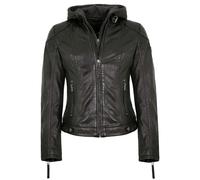 Gipsy - Damen Lederjacke Kapuze Lammnappa schwarz Natur gegerbt Größe S