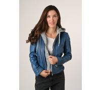 Mauritius - Damen Lederjacke Lammnappa Kapuze blau : S