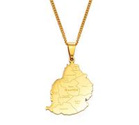 Mauritius Karte Halskette Für Männer Und Frauen,Mauritius Afrika Karte Halskette Schmuck Modische Schlüsselbeinkette Halsbekleidung, Ethnische Symbol Anhänger Halsbekleidung,Gold,45Cm Kette