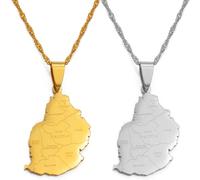 Mauritius Karte Stadtname Anhänger Halsketten, Mädchen Gelbe Farbe/Weiße Farbe Mauritius Afrika Schmuck Freundschaft Halskette Für Frauen Männer Schmuck Urlaub Party Geschenk, Gelb, 45 cm Oder 1