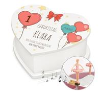 Maverton Herz Schmuckkästchen mit Aufdruck - Schmuckschatulle mit Spieluhr Ballerina - Musikschmuckdose in Herzform für Mädchen - Jewelkeeper zur Taufe zur Erstkommunion - zum Geburtstag - Luftballons