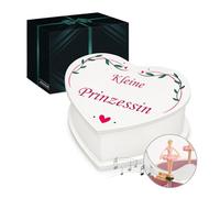 Maverton Herz Schmuckkästchen mit Aufdruck - Schmuckschatulle mit Spieluhr Ballerina - Musikschmuckdose in Herzform für Mädchen - Jewelkeeper zur Taufe zur Erstkommunion - zum Geburtstag - Prinzessin