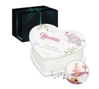 Maverton Herz Schmuckkästchen mit Aufdruck - Schmuckschatulle mit Spieluhr Ballerina - Musikschmuckdose in Herzform für Mädchen - Jewelkeeper zur Taufe - zur Erstkommunion - zum Geburtstag - Elefant