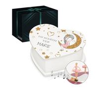 Maverton Herz Schmuckkästchen mit Aufdruck - Schmuckschatulle mit Spieluhr Ballerina - Musikschmuckdose in Herzform für Mädchen - Jewelkeeper zur Taufe - zur Erstkommunion - zum Geburtstag - Mond